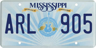 MS license plate ARL905