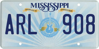 MS license plate ARL908