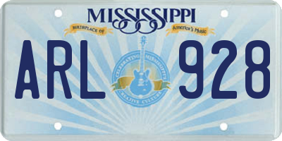MS license plate ARL928