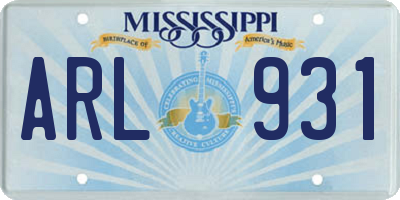 MS license plate ARL931