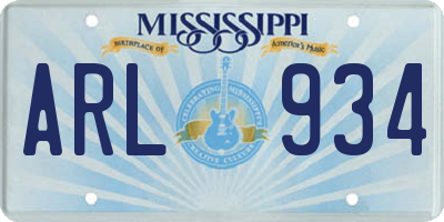 MS license plate ARL934