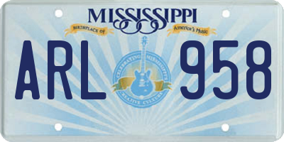 MS license plate ARL958