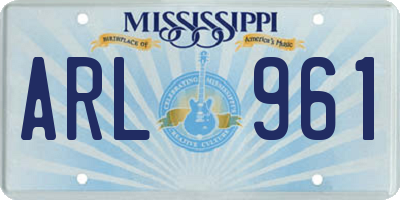 MS license plate ARL961
