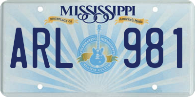 MS license plate ARL981