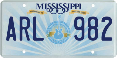 MS license plate ARL982