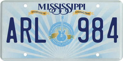 MS license plate ARL984