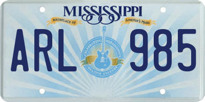 MS license plate ARL985