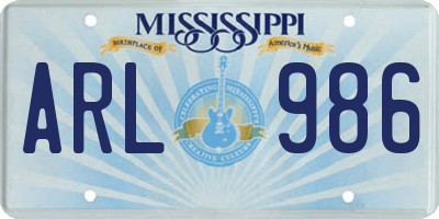 MS license plate ARL986