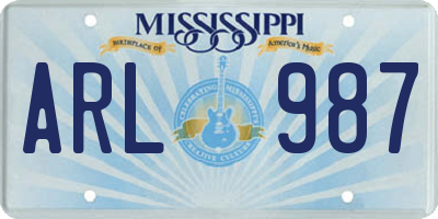 MS license plate ARL987