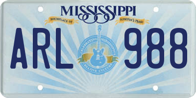 MS license plate ARL988