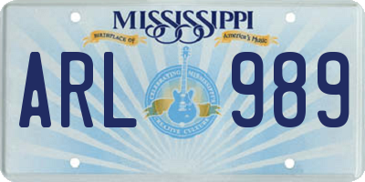MS license plate ARL989