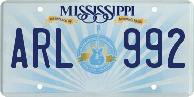 MS license plate ARL992