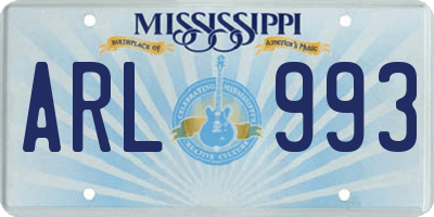 MS license plate ARL993