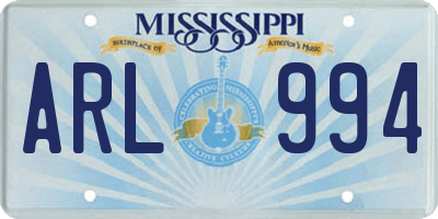 MS license plate ARL994