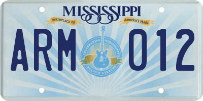 MS license plate ARM012
