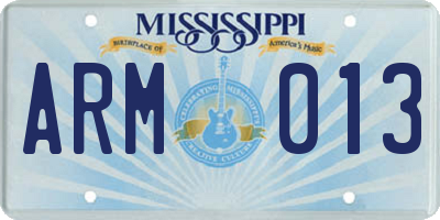 MS license plate ARM013