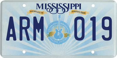 MS license plate ARM019