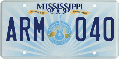 MS license plate ARM040