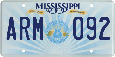 MS license plate ARM092