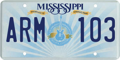 MS license plate ARM103
