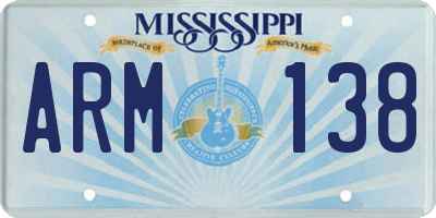 MS license plate ARM138
