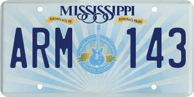 MS license plate ARM143