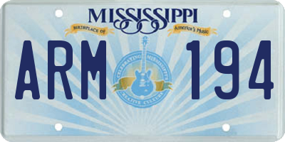 MS license plate ARM194