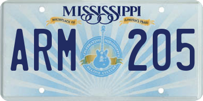 MS license plate ARM205