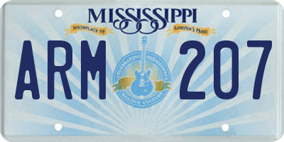 MS license plate ARM207