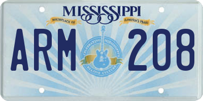 MS license plate ARM208