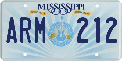 MS license plate ARM212