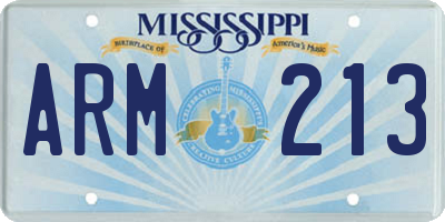 MS license plate ARM213