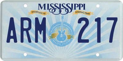 MS license plate ARM217