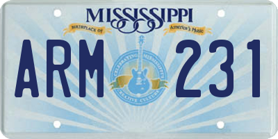 MS license plate ARM231