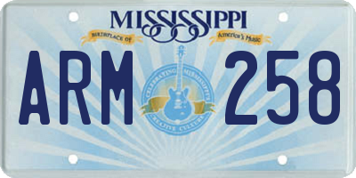 MS license plate ARM258