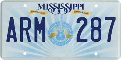 MS license plate ARM287
