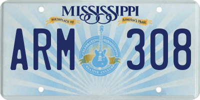 MS license plate ARM308