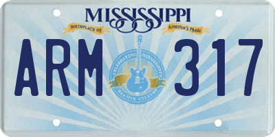 MS license plate ARM317