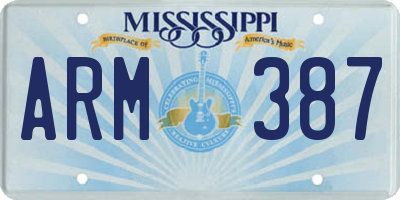 MS license plate ARM387