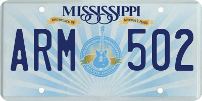 MS license plate ARM502