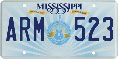 MS license plate ARM523