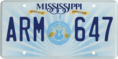 MS license plate ARM647