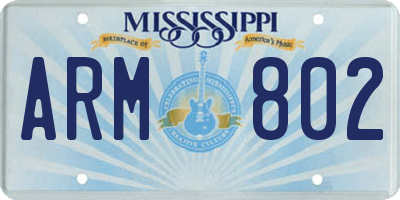 MS license plate ARM802