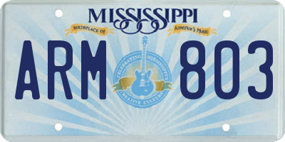 MS license plate ARM803