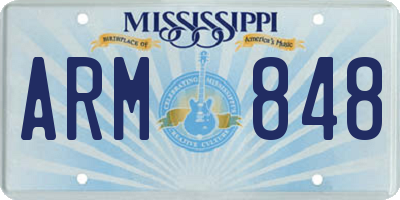 MS license plate ARM848