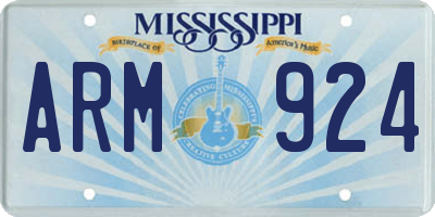MS license plate ARM924