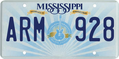 MS license plate ARM928