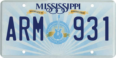 MS license plate ARM931