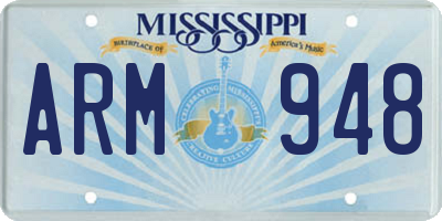 MS license plate ARM948