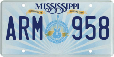 MS license plate ARM958
